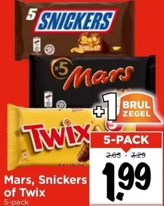 Vomar Voordeelmarkt Mars, Snickers of Twix 5-pack aanbieding