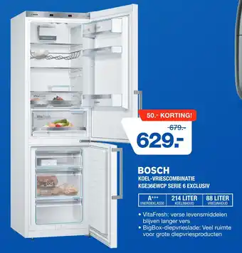 Electroworld Bosch koel-vriescombinatie KGE36EWCP SERIE 6 aanbieding