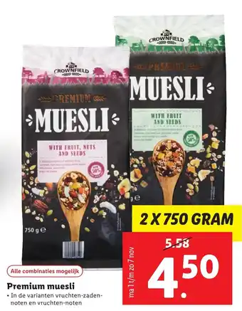 Lidl Premium muesli 2 x 750 Gram aanbieding