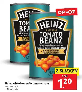 Lidl Heinz witte bonen in tomatensaus 415 g per blik aanbieding