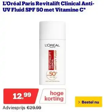 Bol.com L’Oréal Paris Revitalift Clinical Anti-UV Fluid SPF 50 met Vitamine C* aanbieding