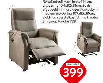 Profijt Meubel Relaxfauteuil Hawi in stof in small uitvoering 104x82x81cm. Zoals aanbieding