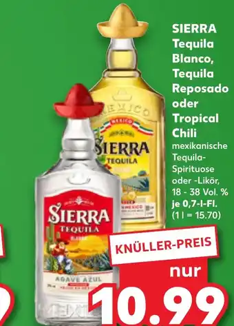 Kaufland DE SIERRA Tequila Blanco, Tequila Reposado oder Tropical Chili aanbieding