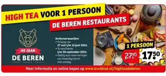 Kruidvat HIGH TEA VOOR 1 PERSOON DE BEREN RESTAURANTS aanbieding