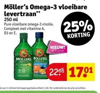 Kruidvat Möller's Omega-3 vloeibare Levertraan 250 ml aanbieding