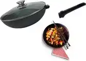 Bol.com Cheffinger Wokpan met Deksel - 32cm - Zwart - Pan - Keukenaccessoires aanbieding