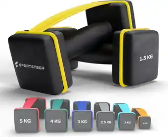 Bol.com Sportstech AH100 dumbbells met band | dumbbell set van 2 gewichten: 2 x 15 kg | dumbbells voor vrouwen mannen en kinderen | S aanbieding