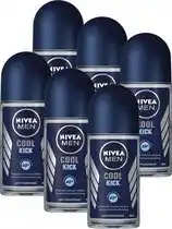 Bol.com NIVEA MEN Cool Kick Deodorant Roller - Anti-Transpirant Deo - 6 x 50 ml - Voordeelverpakking aanbieding