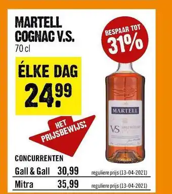 Dirck 3 Martell Cognac V.S. 70cl aanbieding