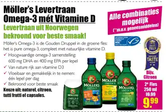 Gezond & Wel Möller's Levertraan Omega-3 mét Vitamine D 250ml aanbieding