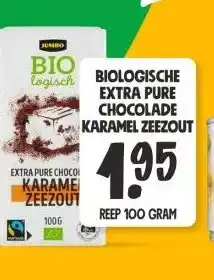 Jumbo BIOLOGISCHE EXTRA PURE CHOCOLADE KARAMEL ZEEZOUT aanbieding