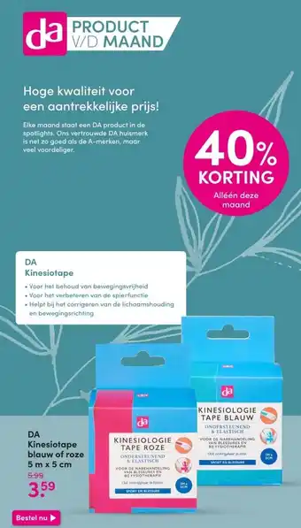 DA DA Kinesiotape blauw of roze 5 m x 5 cm aanbieding