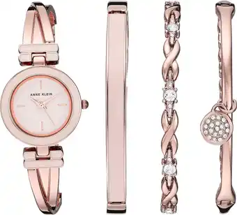 Amazon ANNE KLEIN Dames Bangle Horloge en Premium Crystal Accented Armband Set, Quartz Beweging aanbieding