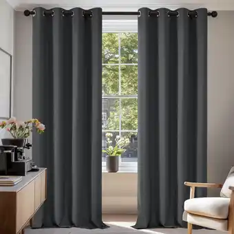 Amazon Deconovo Donker Grijs Verduisterende Gordijnen Kant en Klaar, 140x175 cm (B x H), Thermisch Verduisteringsgordijnen met Ringe aanbieding