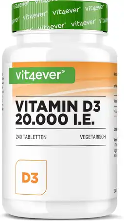 Amazon Vitamine D3 20.000 I.E. Depot - 240 Tabletten - Hoge Dosis - Vegetarisch - Hoge Zuiverheid - 20 Dagelijkse Dosis 1000 I.E. pe aanbieding
