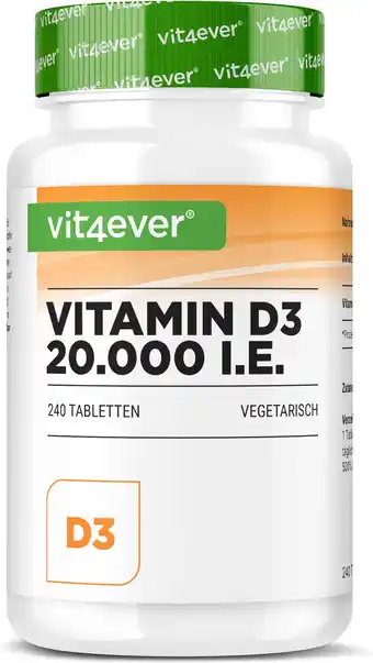 Amazon Vitamine D3 20.000 I.E. Depot - 240 Tabletten - Hoge Dosis - Vegetarisch - Hoge Zuiverheid - 20 Dagelijkse Dosis 1000 I.E. pe aanbieding