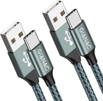 Amazon GIANAC USB C Kabel, [2 Pack 2m] 3.1A Fast Charging USB C Cable, Braided Data CableUSB C to USB A for Samsung S20 S10 Playstat aanbieding
