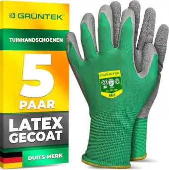 Amazon GRÜNTEK 5 paar tuinhandschoenen M met latex coating, tuin- en bouwhandschoenen, werkhandschoenen geschikt voor privé en comme aanbieding