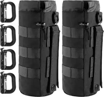 Amazon MUCHER 2 stuks tactische flessenhouders, Molle-flessenhouder, duurzame militaire drinkfles, zak met 4 haken, waterfleshouder  aanbieding