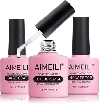 Amazon AIMEILI Clear Builder Gel Base Coat en Top Coat 3 PCS Set, No Wipe Top Coat Gel Nagellak met Gel Builder voor Nagels, Hard Ge aanbieding