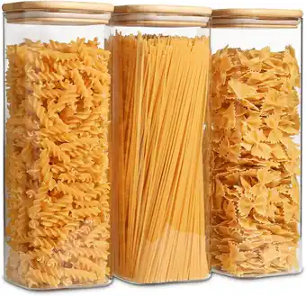 Amazon ComSaf 2100 ml Glazen Spaghetti Opbergpot, Clear Voedsel Opbergcontainers met Bamboe Deksel voor Pasta Noedels Meel Granen Ri aanbieding