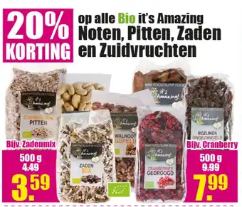 Gezond & Wel op alle Bio it's Amazing Noten, Pitten, Zaden en Zuidvruchten 500g aanbieding