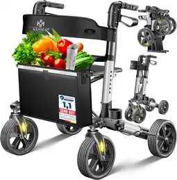 Amazon KESSER Rollator Lichtgewicht | Aluminium Rollatorset driemaal opvouwbaar met Zitfunctie voor Binnen en Buiten | looprek in ho aanbieding