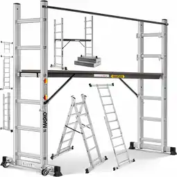 Amazon MASKO Aluminium Steiger 2,75m Kamersteiger | Bouwsteiger Multifunctionele Ladder Belastbaar tot 150 KG Werkplatform GS-getest aanbieding