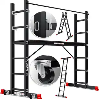 Amazon Masko Bouwsteiger, aluminium steiger, ladder, werkplatform, tot 150 kg belastbaar, anti-slip coating, steigerladder, GS-getes aanbieding