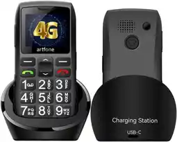 Amazon artfone 4G Volte Oude Man Knop Mobiele Telefoon met SOS-knop, 1800mAh batterij, 1.77’’ HD scherm, en oplaadstation aanbieding