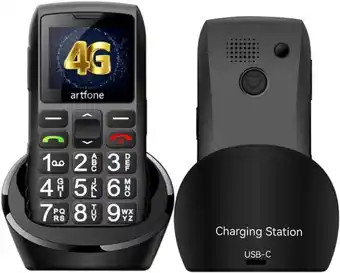 Amazon artfone 4G Volte Oude Man Knop Mobiele Telefoon met SOS-knop, 1800mAh batterij, 1.77’’ HD scherm, en oplaadstation aanbieding
