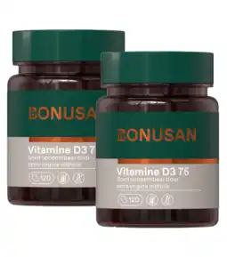 De Online Drogist Bonusan Vitamine D3 75mcg 3000IE Capsules Duoverpakking aanbieding