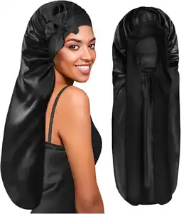 Amazon BONNET QUEEN Zijden Satijnen Slaapmuts Verstelbare Dames Nachtmuts Haar Bescherming voor Lang Krullend Haar Glad Ademend aanbieding