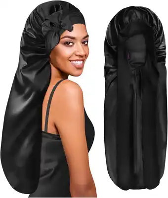 Amazon BONNET QUEEN Zijden Satijnen Slaapmuts Verstelbare Dames Nachtmuts Haar Bescherming voor Lang Krullend Haar Glad Ademend aanbieding