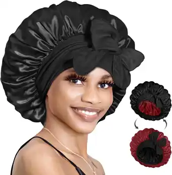 Amazon BONNET QUEEN Zijden Satijnen Slaapmuts Verstelbare Dames Nachtmuts Haar Bescherming voor Lang Krullend Haar Glad Ademend aanbieding