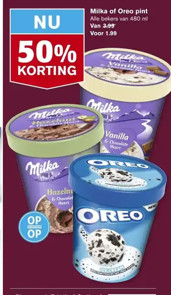 Hoogvliet Milka of Oreo Pint 480 ml aanbieding