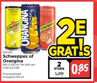 Vomar Voordeelmarkt Schweppes of Orangina 2 stuks aanbieding