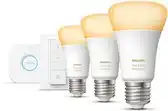 Bol.com Philips Hue Starterspakket E27 Lichtbron met Bridge en Dimmer Switch - White Ambiance - 3 x 85W - Bluetooth aanbieding