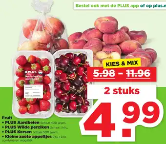 PLUS Fruit. Aardbeien, Wilde perziken, Kersen of Kleine zoete appeltjes aanbieding