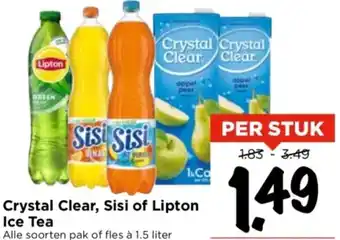 Vomar Voordeelmarkt Crystal Clear, Sisi of Lipton Ice Tea 1.5L aanbieding