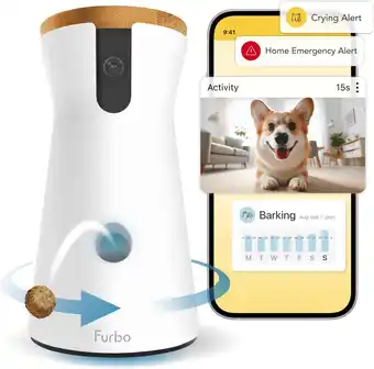 Amazon Furbo 360° Dog Camera w/Subscription [Premium Safety Package] Smart Camera Designed for Dogs, 360° View, Tracking, Treat toss aanbieding