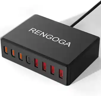 Amazon RENGOGA USB-C-oplader, 100 W, 8 poorten, USB C, meervoudige oplader met USB-C en USB-A, PD 3.0, snellader, USB-C-oplader, voe aanbieding