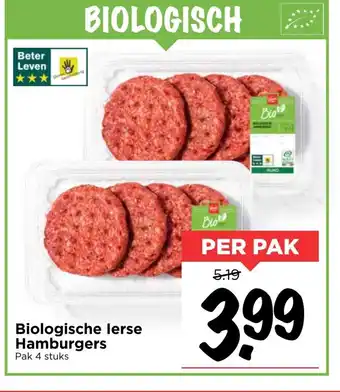 Vomar Voordeelmarkt Biologische Lerse Hamburgers 4 stuks aanbieding