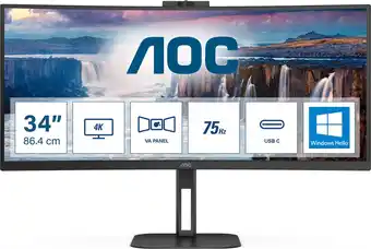 Bol.com AOC V5 CU34V5CW - QHD Curved Ultrawide Monitor - USB-C - 65w - Webcam - 34 inch aanbieding