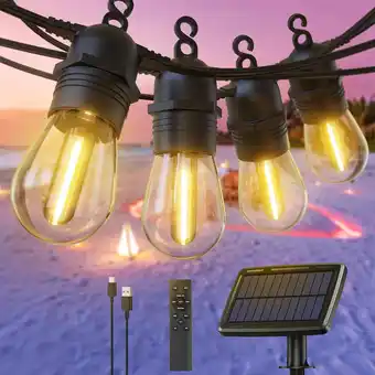 Amazon GlobaLink String Lights Outdoor Solar, 15+1 LED 17M String Lights Bulbs met USB/Solar, 4 Modes met Afstandsbediening Dimbare  aanbieding