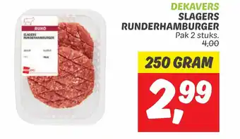 Dekamarkt SLAGERS RUNDERHAMBURGER 250 GRAM aanbieding