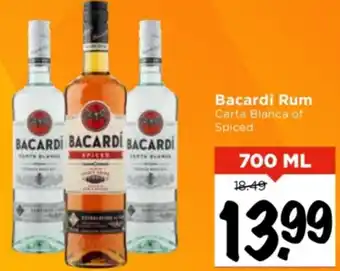 Vomar Voordeelmarkt Bacardi Rum Carta Blanca of Spiced 700ml aanbieding