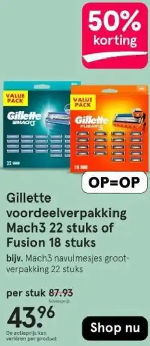 Etos Gillette voordeelverpakking Mach3 22 stuks of Fusion 18 stuks aanbieding