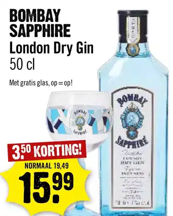 Dirck 3 BOMBAY SAPPHIRE London Dry Gin 50 cl aanbieding