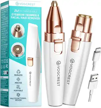 Amazon Oplaadbare wenkbrauwtrimmer en gezichtshaarverwijderaar voor vrouwen, 2-IN-1 wenkbrauwscheermes en pijnloze haarverwijderaar, aanbieding